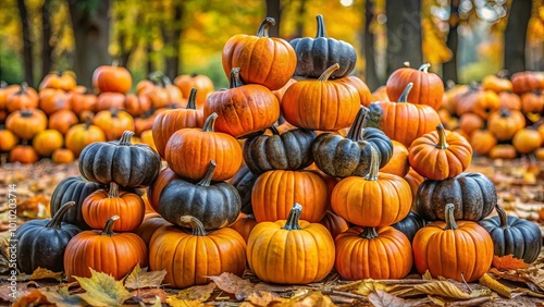 A Pile of Pumpkins and Autumn Leaves, Displaying Nature's Vibrant Palette in a Beautiful Arrangement