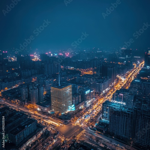 Wallpaper Mural Vibrant Cityscape at Night: Lights Shimmering Through the Urban Landscape Torontodigital.ca