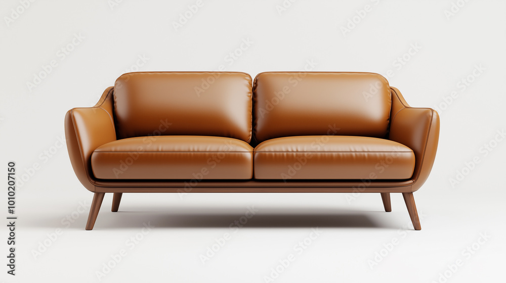 Fototapeta premium Modern Leather Sofa in Minimalist Interiors