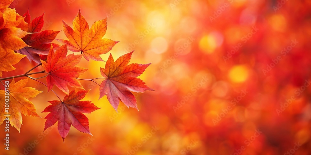 Autumnal Leaves Gracefully Adorned With Hues Of Orange, Red, And Yellow Against A Blurred Background Of Seasonal Colors Autumnal Leaves Gracefully Adorned With Hues Of Orange, Red, And Yellow Against A Blurred Background Of Seasonal Colors