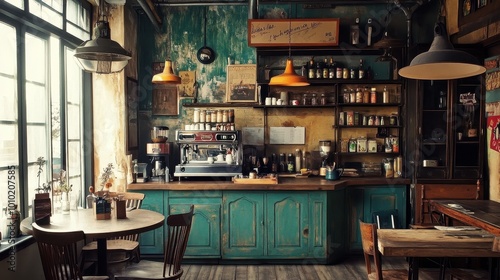 Rustic and Eclectic Cafe Interior with Vintage Decor