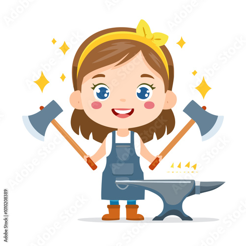 Blacksmith Cute Worker Job Profession Professional Occupation Cartoon Character
