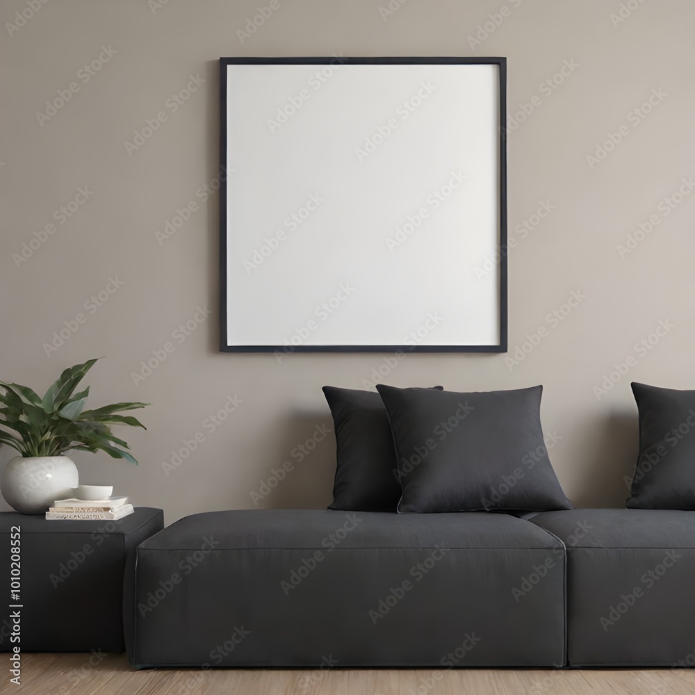 Mockup poster frame in living room with minimalist interior background, mockup frame design, frame mockup