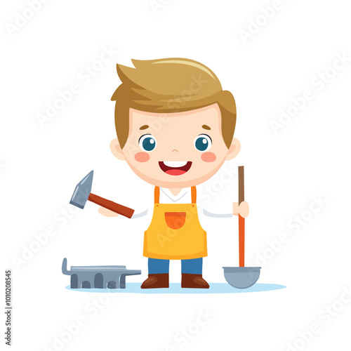 Blacksmith Cute Worker Job Profession Professional Occupation Cartoon Character

