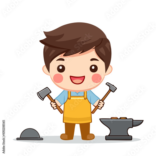 Blacksmith Cute Worker Job Profession Professional Occupation Cartoon Character
