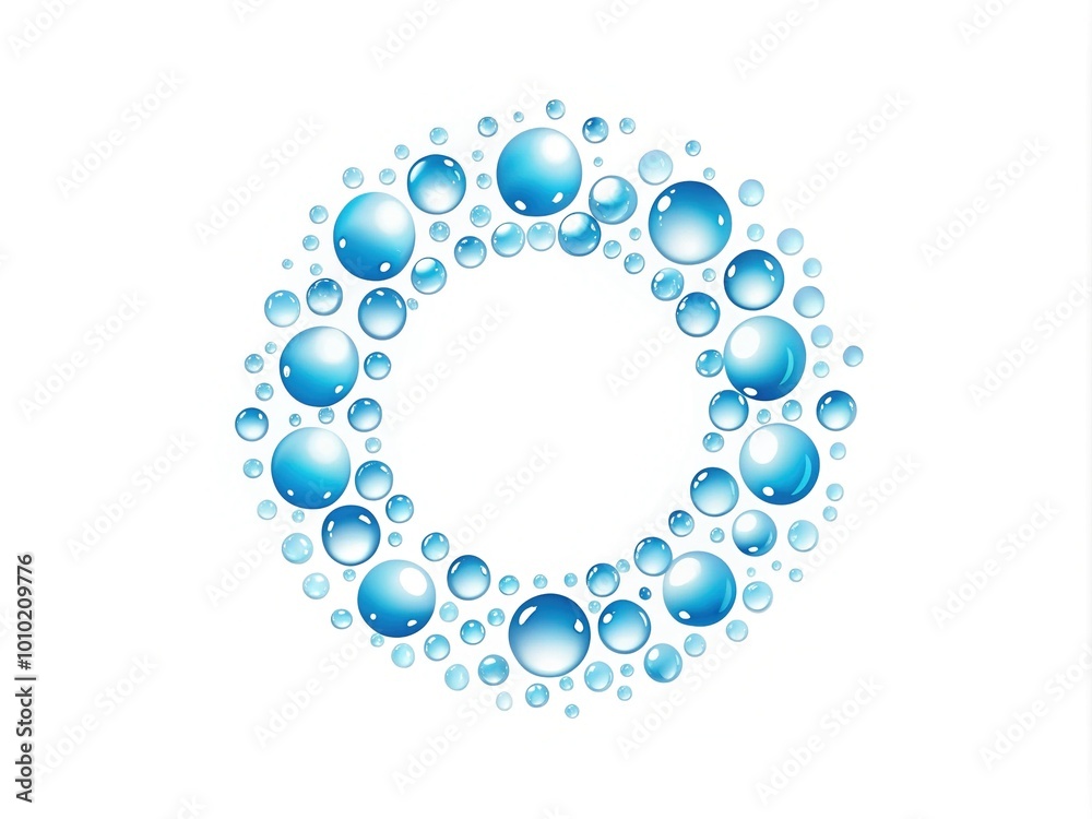 Sparkling droplets of water form a stylized circular logo with a modern, minimalist design, conveying freshness, purity, and fluidity on a crisp white background. Sparkling droplets of water form a stylized circular logo with a modern, minimalist design, conveying freshness, purity, and fluidity on a crisp white background.