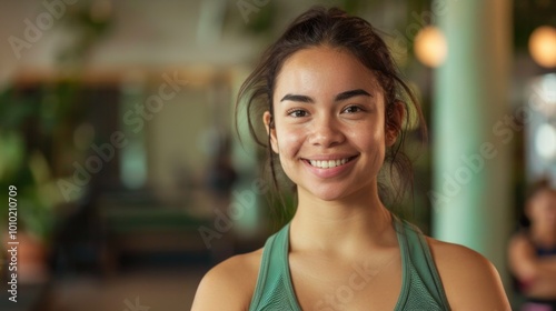 Portrait of a woman in sportswear exercising in a room with machines and sports equipment. Pilates class for active healthy lifestyle. Free Download Portrait of a woman in sportswear exercising in a room with machines and sports equipment. Pilates class for active healthy lifestyle. - GFXLoad