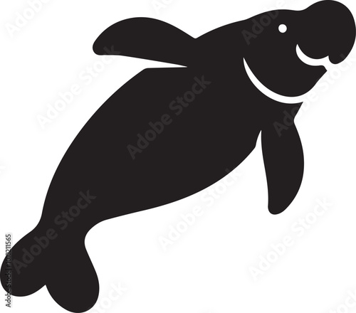 Dugong logo silhouette vector icon black and white