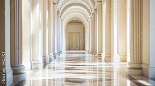 Sunlit Corridor with Columns