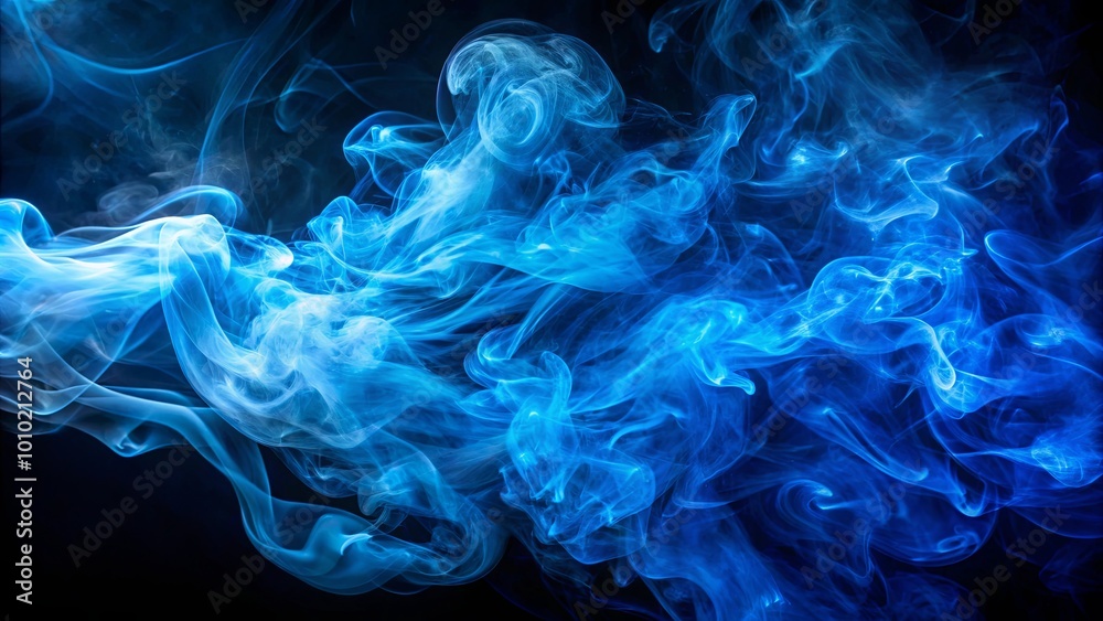 Fototapeta premium A swirling vortex of blue smoke against a dark backdrop, creating an ethereal and abstract composition.