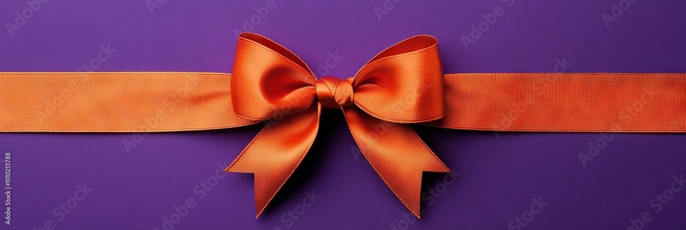 orange ribbon on purple background, gift wrap concept orange ribbon on purple background, gift wrap concept