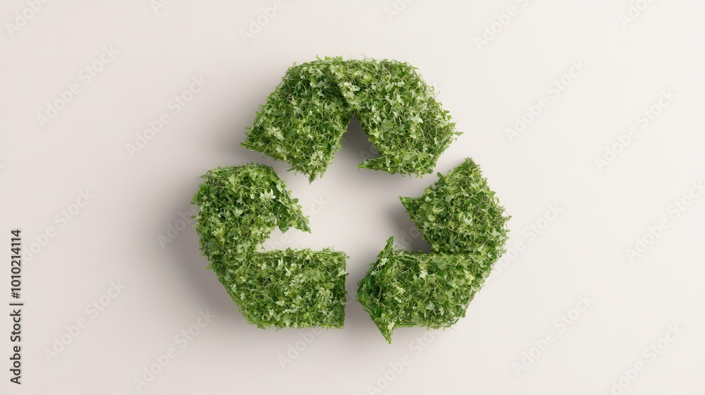 A green leafy plant is used to create a symbol for recycling A green leafy plant is used to create a symbol for recycling