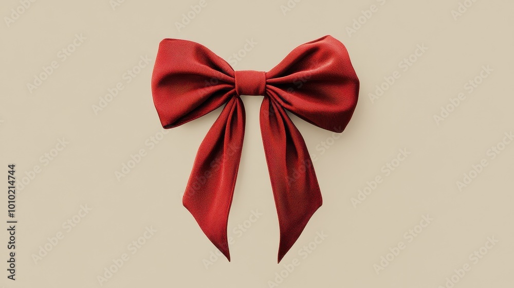 Elegant Red Satin Bow on Beige Background Elegant Red Satin Bow on Beige Background