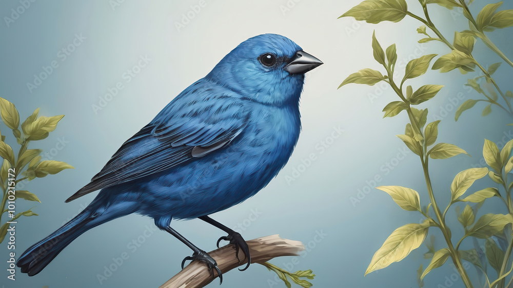 Fototapeta premium Indigo bunting bird illustration background
