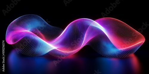 Abstract neon light waves glowing in the dark.
