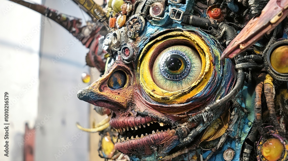 Fototapeta premium Surreal Creature Sculpture: A Fusion of Art and Technology