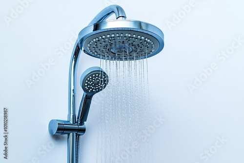 Wallpaper Mural Modern showerhead with water falling in a sleek bathroom, perfect for relaxation and daily comfort. Torontodigital.ca