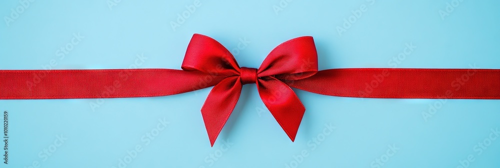 red ribbon and bow on blue background, gift wrap concept red ribbon and bow on blue background, gift wrap concept