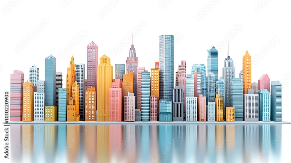 Obraz premium Colorful City Skyline Illustration Urban Development Architecture Skyscrapers