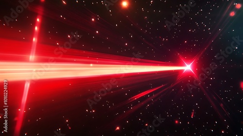 Red Laser Beam in Space with Stars and Nebulae