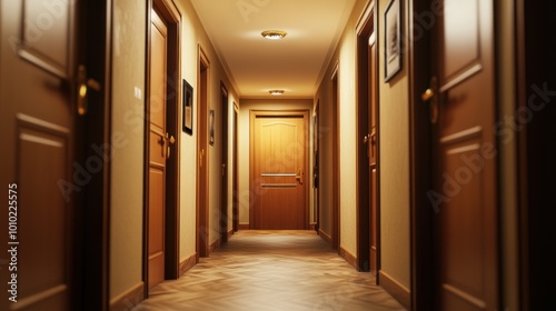 Empty Hallway with Wooden Doors