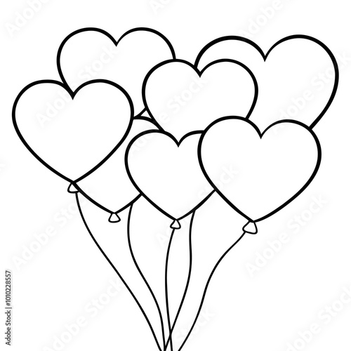 bunch of heart shaped balloons outline coloring book page line art drawing