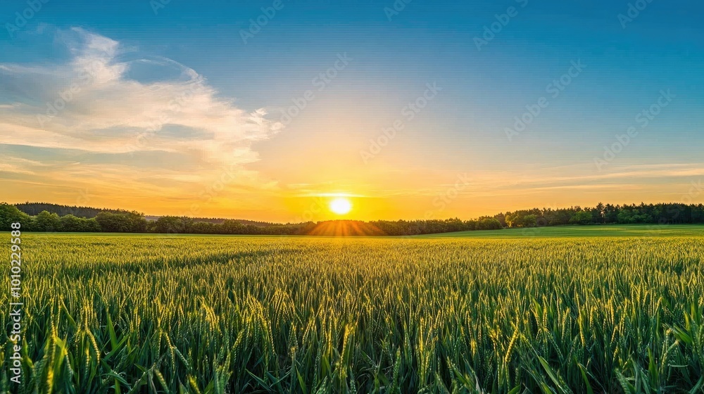 Tall flowering grass on green meadow at sunrise or sunset Tall flowering grass on green meadow at sunrise or sunset