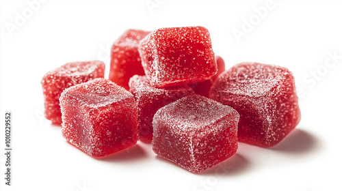 Small mountain of delicious bright red candied fruit jelly forming a pyramid photo