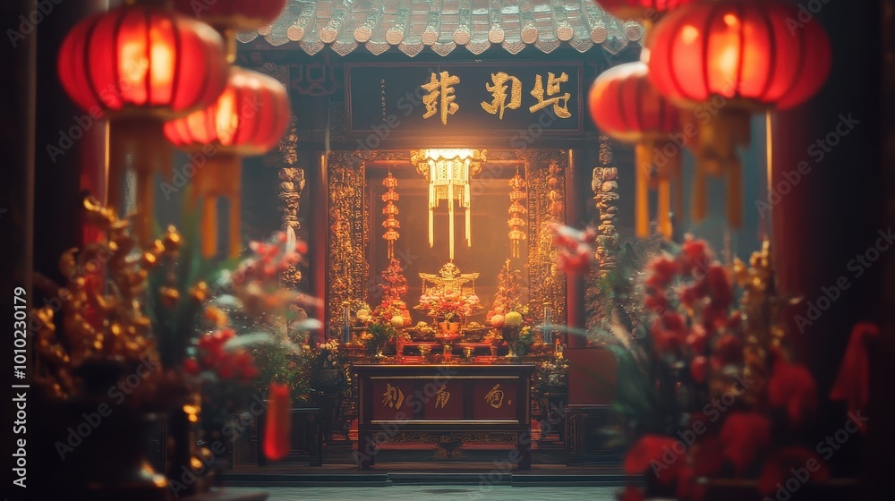 Vibrant Chinese Temple Illuminated in the Darkness Vibrant Chinese Temple Illuminated in the Darkness