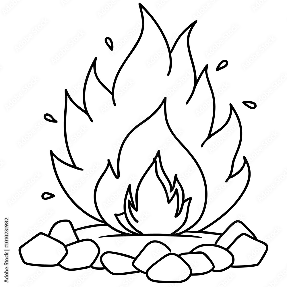 burning campfire with stones outline coloring book page line art drawing burning campfire with stones outline coloring book page line art drawing
