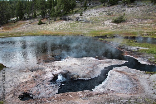 Artesia Geyser on Firehole Lake in Lower Geyser Basin, Yellowstone National Park in Wyoming. photo