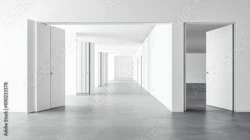 Empty White Corridor With Doors