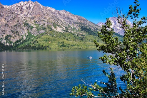 A Boat on Jenny Lake in Grand Teton National Park in Wyoming. photo