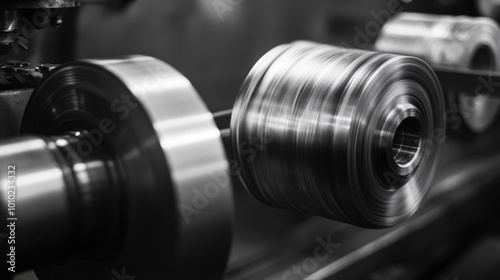 Close-up of a metal coil on a production line