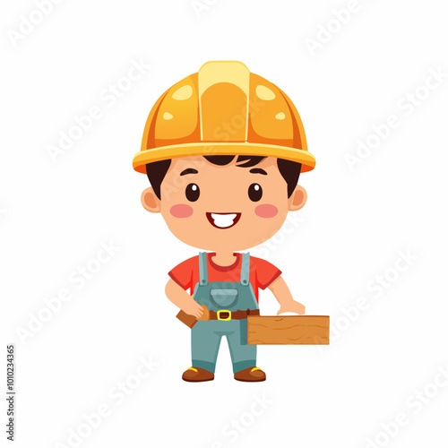 Carpenter Cute Worker Job Profession Professional Occupation Cartoon Character
