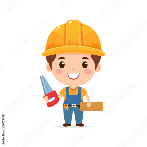 Carpenter Cute Worker Job Profession Professional Occupation Cartoon Character
