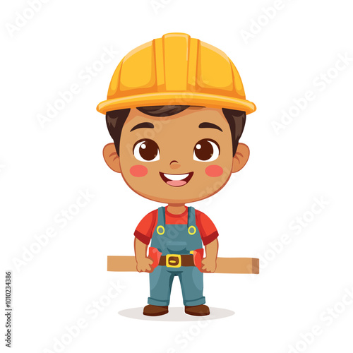 Carpenter Cute Worker Job Profession Professional Occupation Cartoon Character
