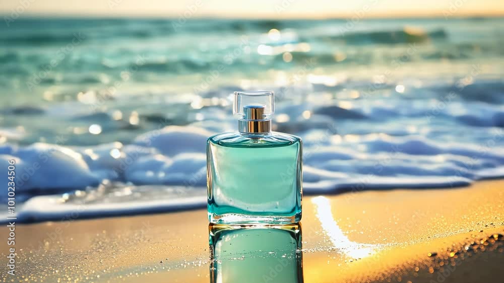 Perfume Bottle on a Sunny Beach Perfume Bottle on a Sunny Beach