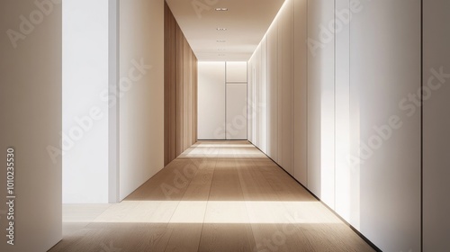 Minimalist hallway with wooden walls