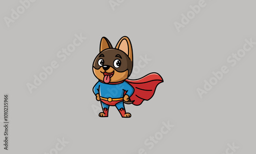 Cartoon dog dressed as a superhero in a blue costume with a cape.