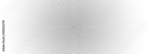 Halftone concentric dotted background. Square dots comic gradient texture. Radial fading gradation wallpaper. Black white rough grit overlay. Grunge gritty circular pop art cartoon backdrop. Vector