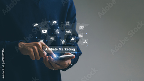 Quadro su tela Affiliate marketing, online business model concept