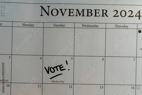 Calendar marked with a reminder to vote on Election Day, November 5, 2024.
