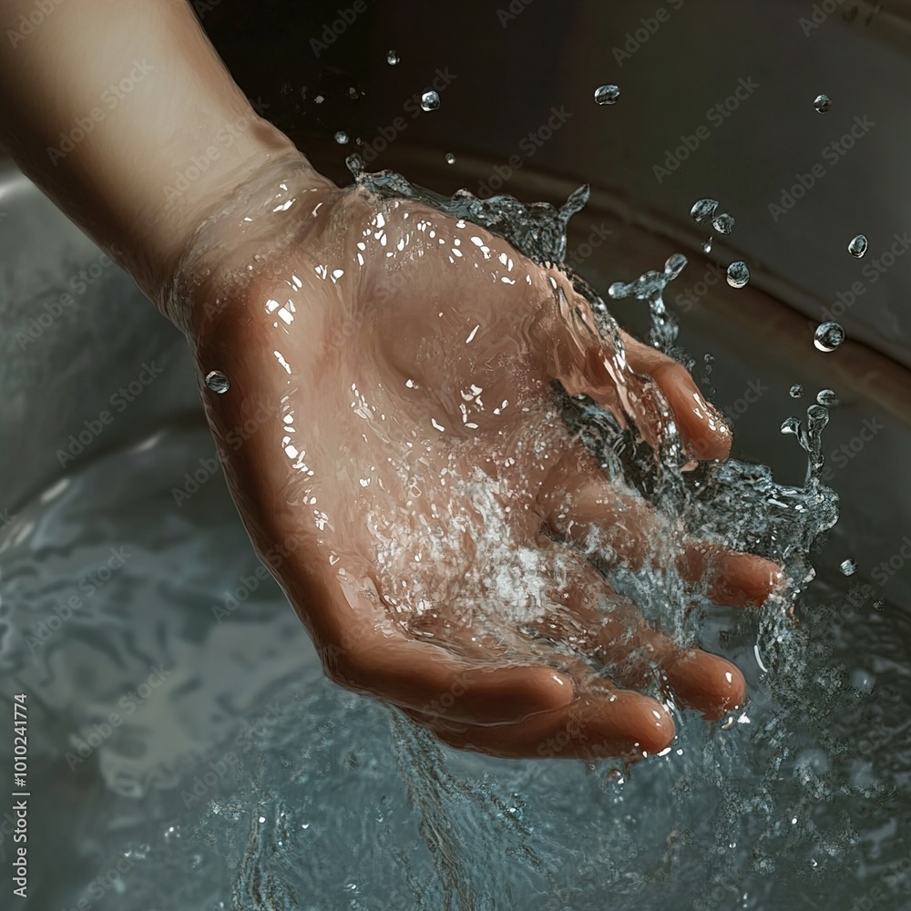 Fototapeta premium Water Splashing on Hand - Close Up Photography