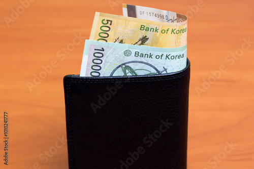 South Korean won in the black wallet