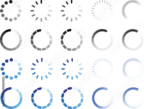 Set of Loading Icons in Black and Blue Color photo