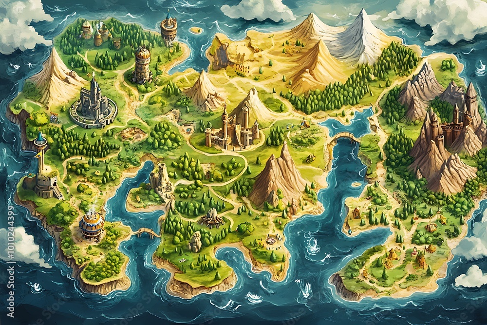 Fototapeta premium Fantasy Island Map, Adventure RPG Game UI Element