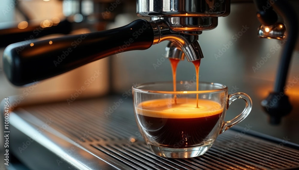 Espresso Pouring from Coffee Machine into Glass Cup
Espresso Pouring from Coffee Machine into Glass Cup