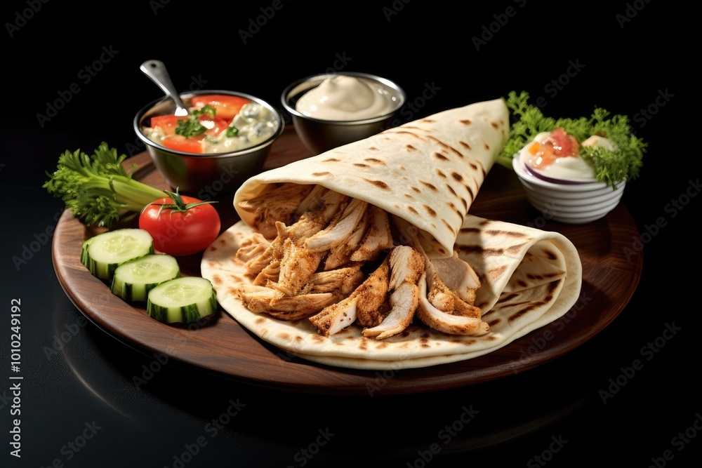 Chicken Shawarma Wrap with Toppings and Sauces Chicken Shawarma Wrap with Toppings and Sauces
