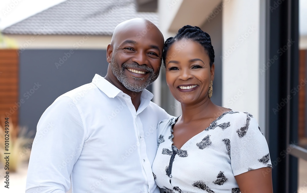 A joyful couple smiles warmly together in a modern outdoor setting, showcasing love and connection. A joyful couple smiles warmly together in a modern outdoor setting, showcasing love and connection.